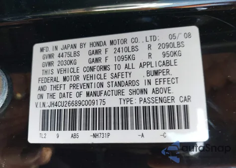 2009 Acura Tsx z USA, uszkodzony, nr VIN JH4CU26689C009175